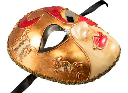 Masque Volto Musica Doré et Rouge – Artisanat Authentique de Venise