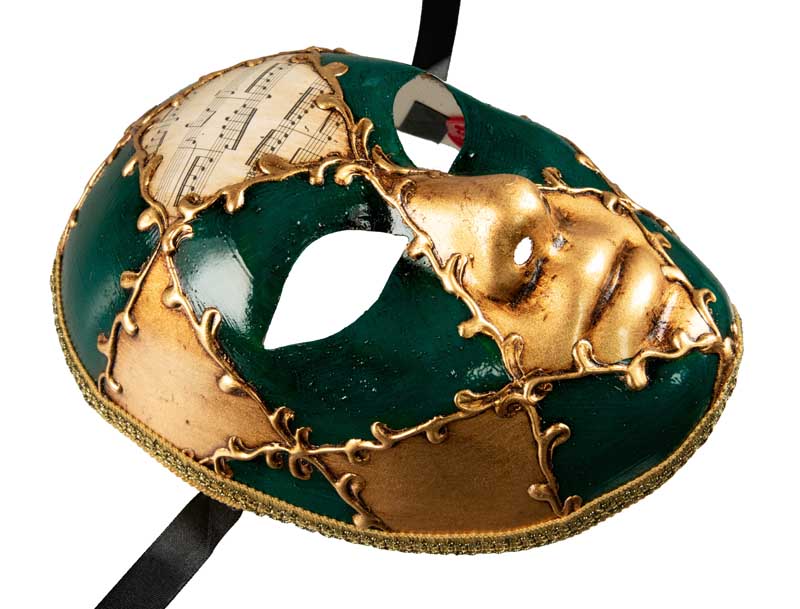 Masque Volto Symphonia Doré et Vert – Artisanat Authentique de Venise