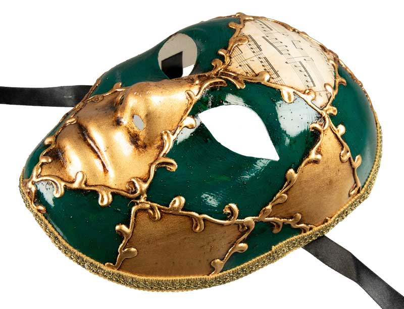 Masque Volto Symphonia Doré et Vert – Artisanat Authentique de Venise