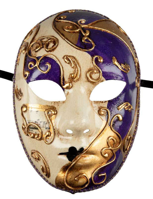 Masque Volto Doré Blanc et Violet – Artisanat Authentique de Venise