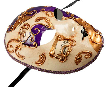Masque Volto Doré Blanc et Violet – Artisanat Authentique de Venise