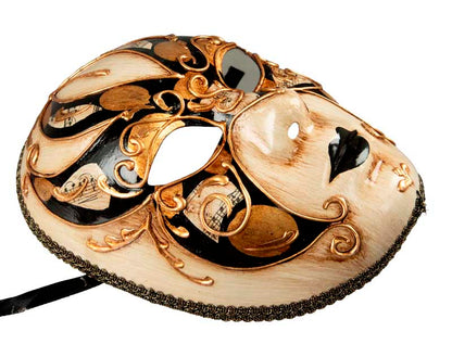 Masque Volto Doré Blanc et Noir – Artisanat Authentique de Venise