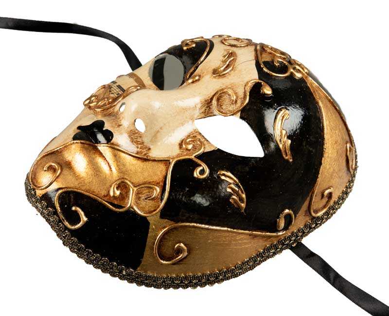 Masque Volto Doré Blanc et Noir Original – Artisanat Authentique de Venise