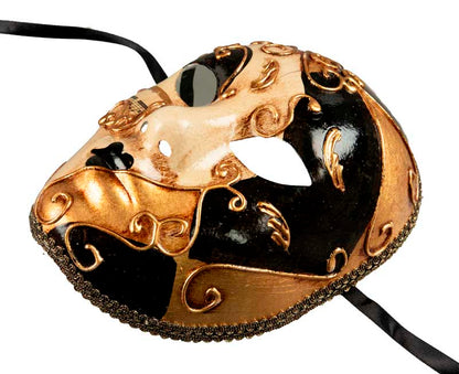Masque Volto Doré Blanc et Noir Original – Artisanat Authentique de Venise