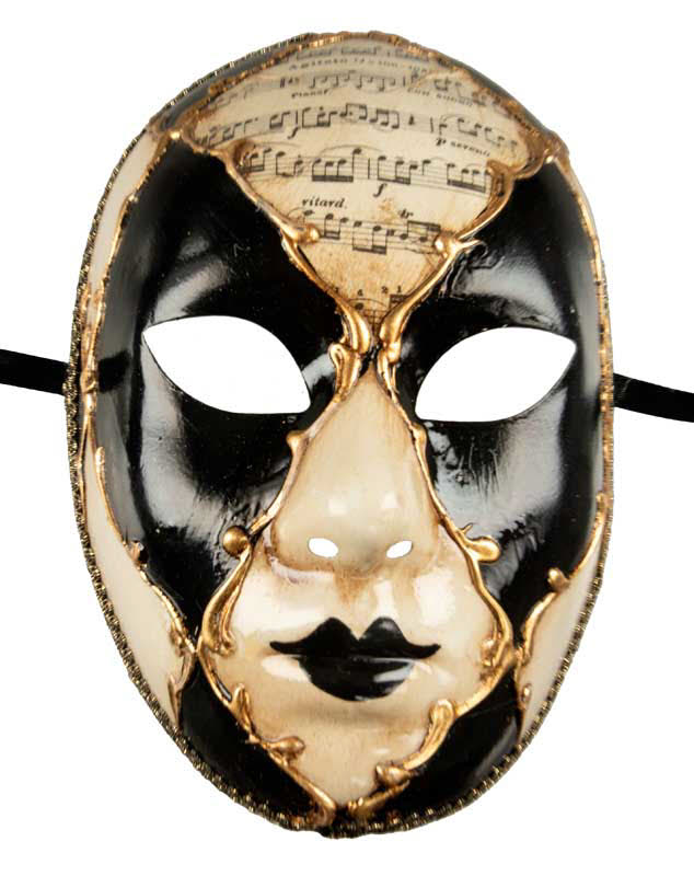 Masque Volto Musica Doré Blanc et Noir – Artisanat Authentique de Venise