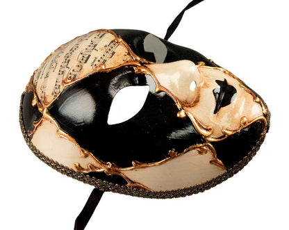 Masque Volto Musica Doré Blanc et Noir – Artisanat Authentique de Venise