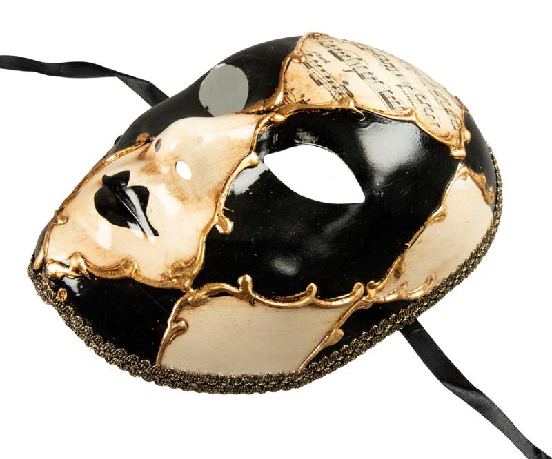 Masque Volto Musica Doré Blanc et Noir – Artisanat Authentique de Venise
