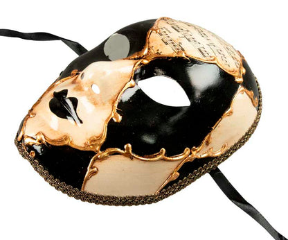 Masque Volto Musica Doré Blanc et Noir – Artisanat Authentique de Venise