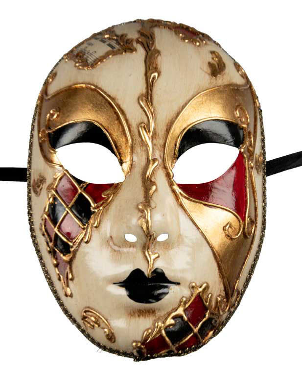 Masque Volto Musica Noir Rouge et Doré – Artisanat Authentique de Venise