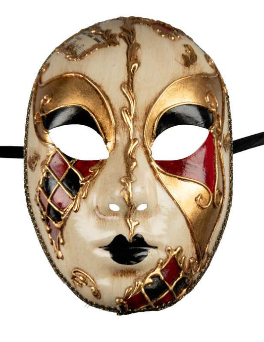 Masque Volto Musica Noir Rouge et Doré – Artisanat Authentique de Venise