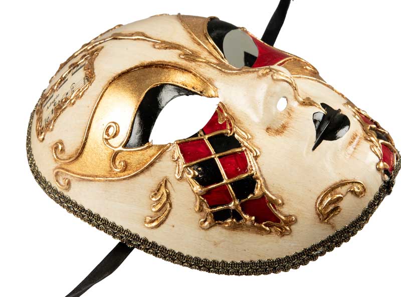 Masque Volto Musica Noir Rouge et Doré – Artisanat Authentique de Venise