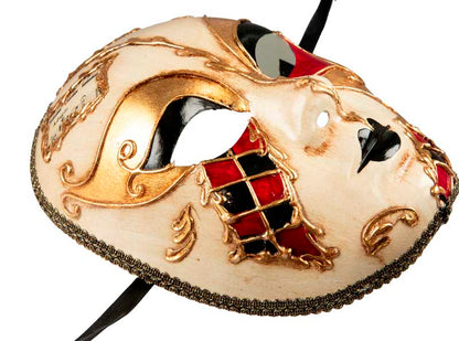 Masque Volto Musica Noir Rouge et Doré – Artisanat Authentique de Venise