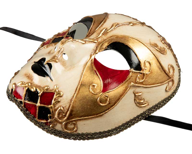 Masque Volto Musica Noir Rouge et Doré – Artisanat Authentique de Venise