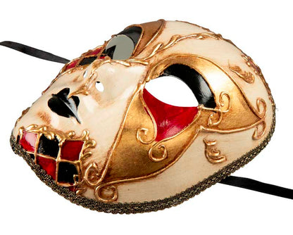 Masque Volto Musica Noir Rouge et Doré – Artisanat Authentique de Venise