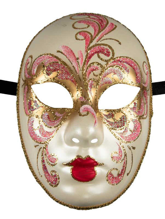 Masque Volto Rose Doré Florale – Artisanat Authentique de Venise