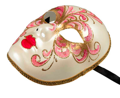 Masque Volto Rose Doré Florale – Artisanat Authentique de Venise