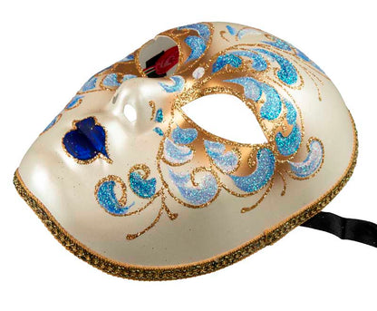 Masque Volto Bleu Doré Florale – Artisanat Authentique de Venise