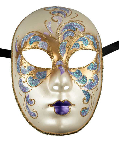 Masque Volto Violet Doré Florale – Artisanat Authentique de Venise