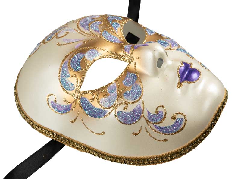Masque Volto Violet Doré Florale – Artisanat Authentique de Venise