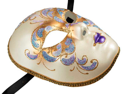 Masque Volto Violet Doré Florale – Artisanat Authentique de Venise
