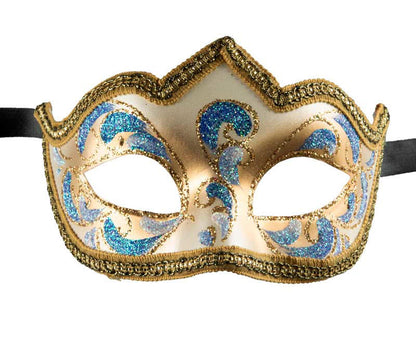 Masque Colombine Bal Masqué Bleu Doré – Artisanat Authentique de Venise