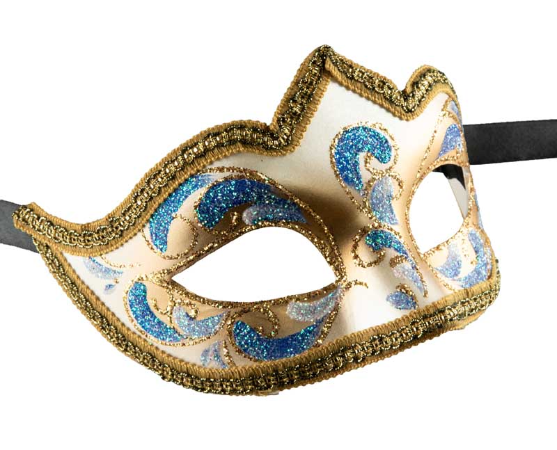 Masque Colombine Bal Masqué Bleu Doré – Artisanat Authentique de Venise