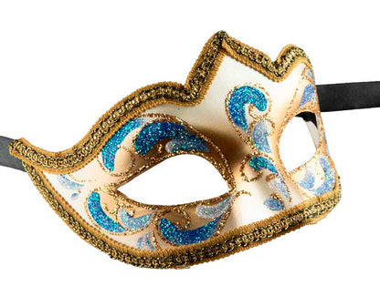 Masque Colombine Bal Masqué Bleu Doré – Artisanat Authentique de Venise