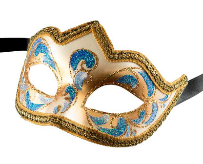 Masque Colombine Bal Masqué Bleu Doré – Artisanat Authentique de Venise