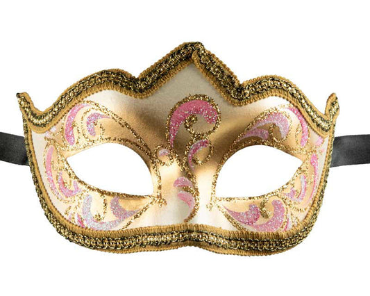 Masque Colombine Bal Masqué Rose Doré – Artisanat Authentique de Venise