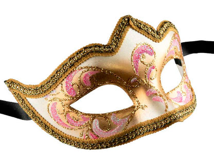 Masque Colombine Bal Masqué Rose Doré – Artisanat Authentique de Venise