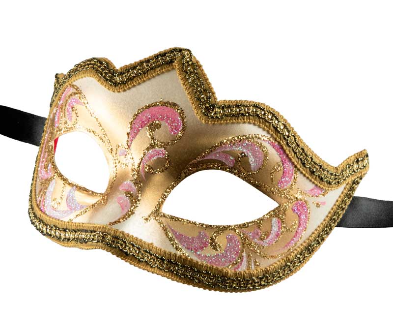 Masque Colombine Bal Masqué Rose Doré – Artisanat Authentique de Venise