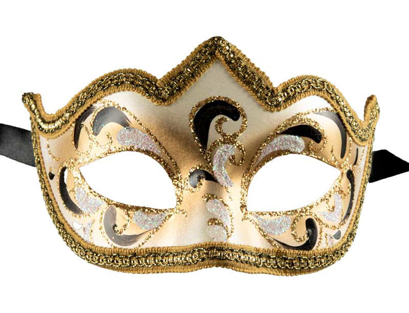 Masque Colombine Bal Masqué Noir Doré – Artisanat Authentique de Venise