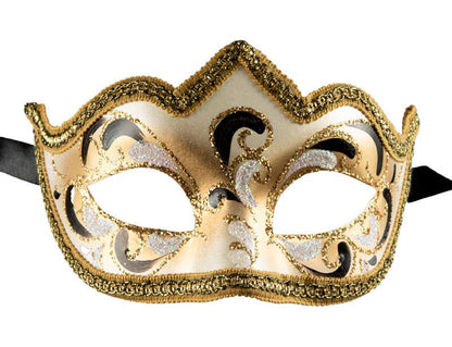 Masque Colombine Bal Masqué Noir Doré – Artisanat Authentique de Venise