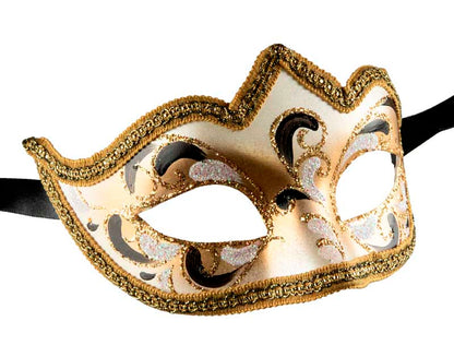 Masque Colombine Bal Masqué Noir Doré – Artisanat Authentique de Venise