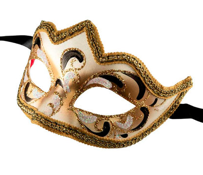 Masque Colombine Bal Masqué Noir Doré – Artisanat Authentique de Venise