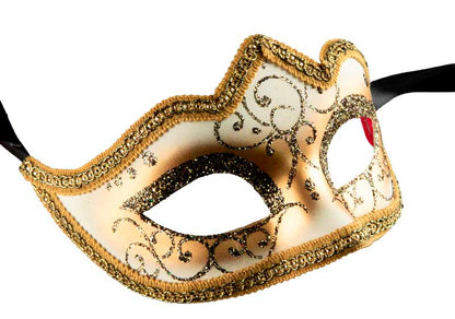 Masque Colombine Noir et Doré à Pointe – Artisanat Authentique de Venise