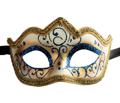 Masque Colombine Bleu et Doré à Pointe – Artisanat Authentique de Venise