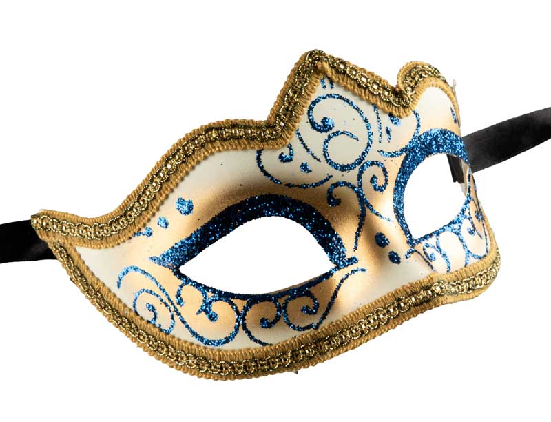 Masque Colombine Bleu et Doré à Pointe – Artisanat Authentique de Venise