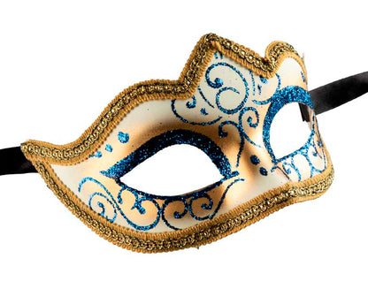 Masque Colombine Bleu et Doré à Pointe – Artisanat Authentique de Venise