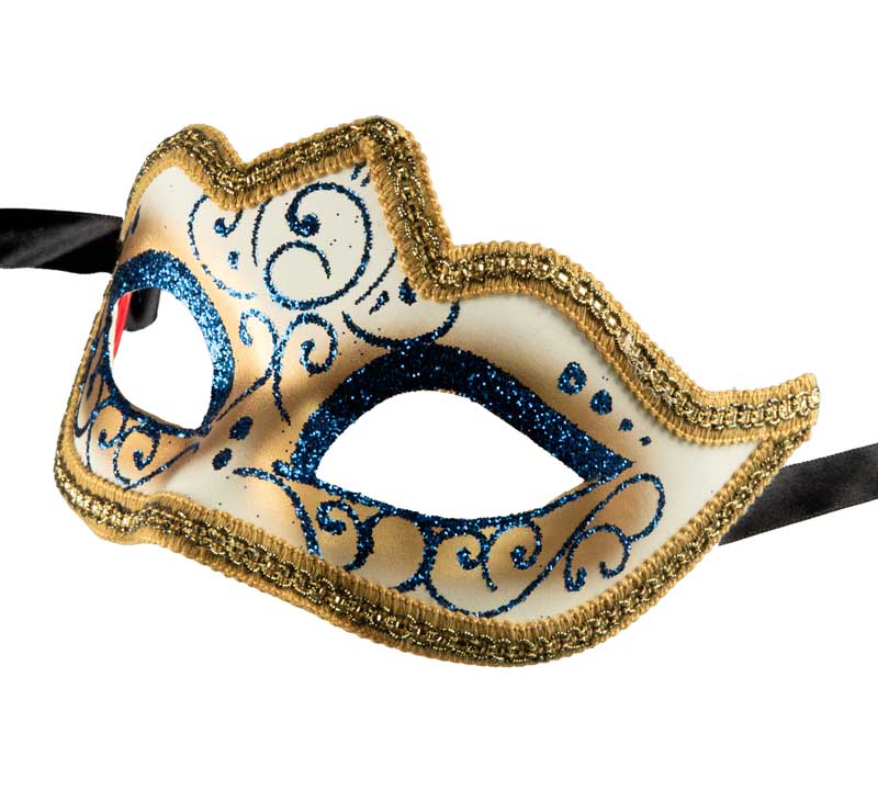 Masque Colombine Bleu et Doré à Pointe – Artisanat Authentique de Venise