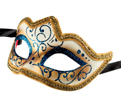 Masque Colombine Bleu et Doré à Pointe – Artisanat Authentique de Venise