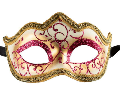 Masque Colombine Rose et Doré à Pointe – Artisanat Authentique de Venise