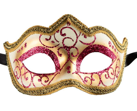 Masque Colombine Rose et Doré à Pointe – Artisanat Authentique de Venise