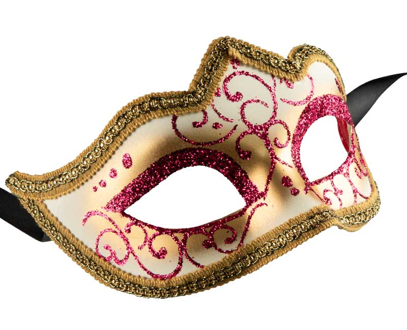 Masque Colombine Rose et Doré à Pointe – Artisanat Authentique de Venise