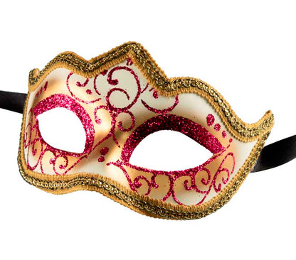 Masque Colombine Rose et Doré à Pointe – Artisanat Authentique de Venise
