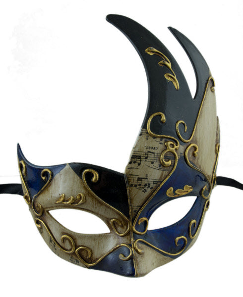 Masque Colombine Cygne Musica Bleu Ciel, Blanc et Doré – Artisanat Authentique de Venise