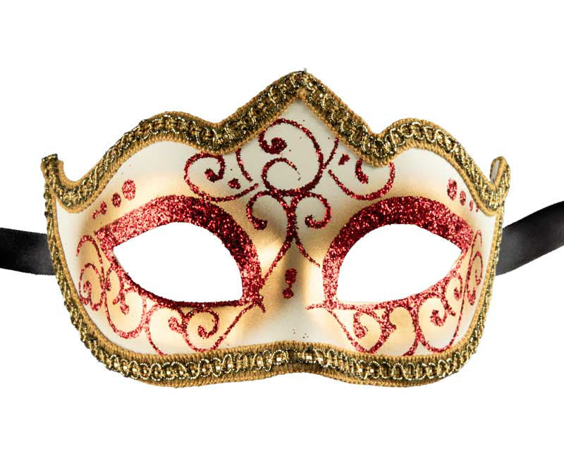 Masque Colombine Rouge et Doré à Pointe – Artisanat Authentique de Venise