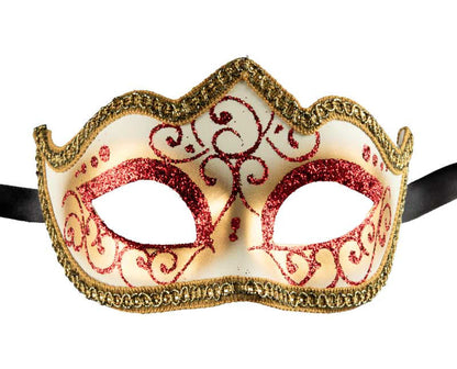 Masque Colombine Rouge et Doré à Pointe – Artisanat Authentique de Venise