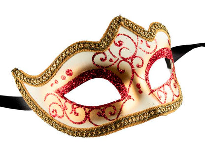 Masque Colombine Rouge et Doré à Pointe – Artisanat Authentique de Venise