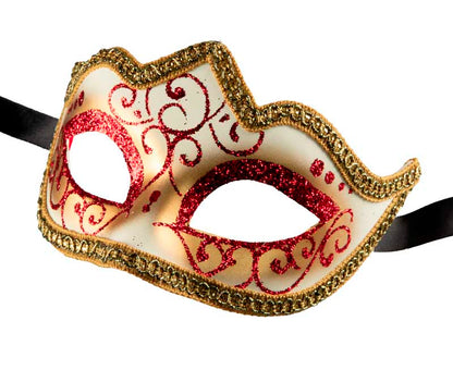 Masque Colombine Rouge et Doré à Pointe – Artisanat Authentique de Venise